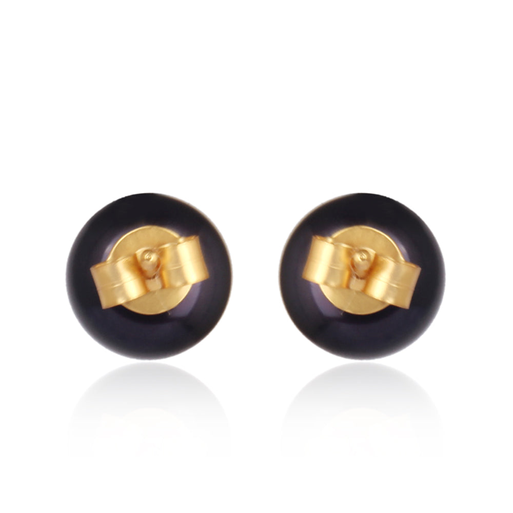 Black Tahitian Pearl Studs - Gold - Back view