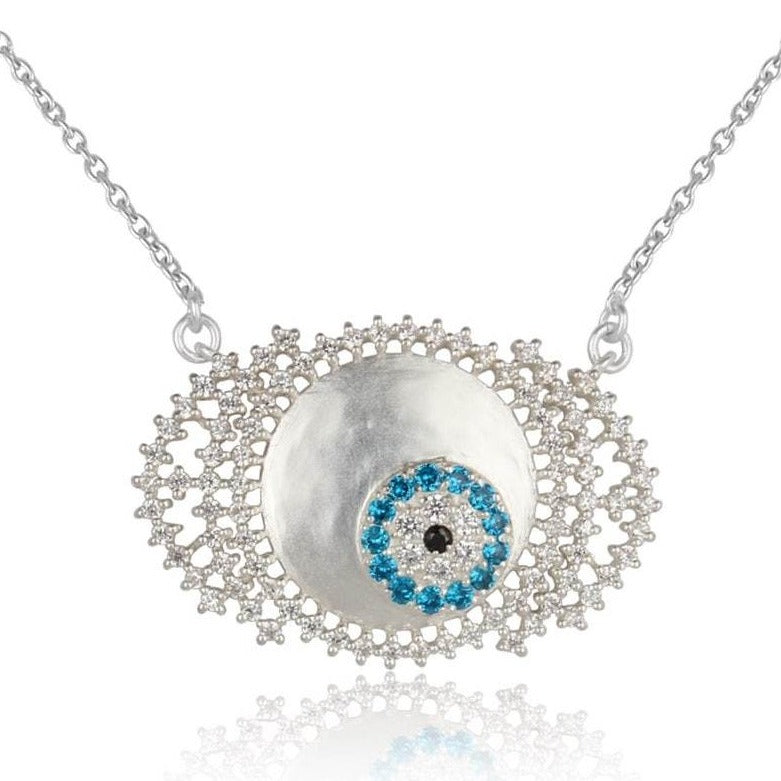 White zircon studded evil eye neckpiece