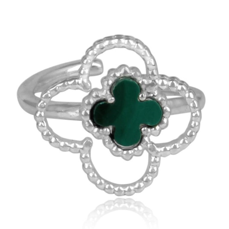 green malachite 4 leaf clover ring - silver