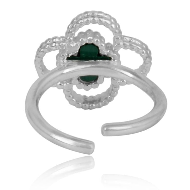 4 leaf clover silver finger ring - back view