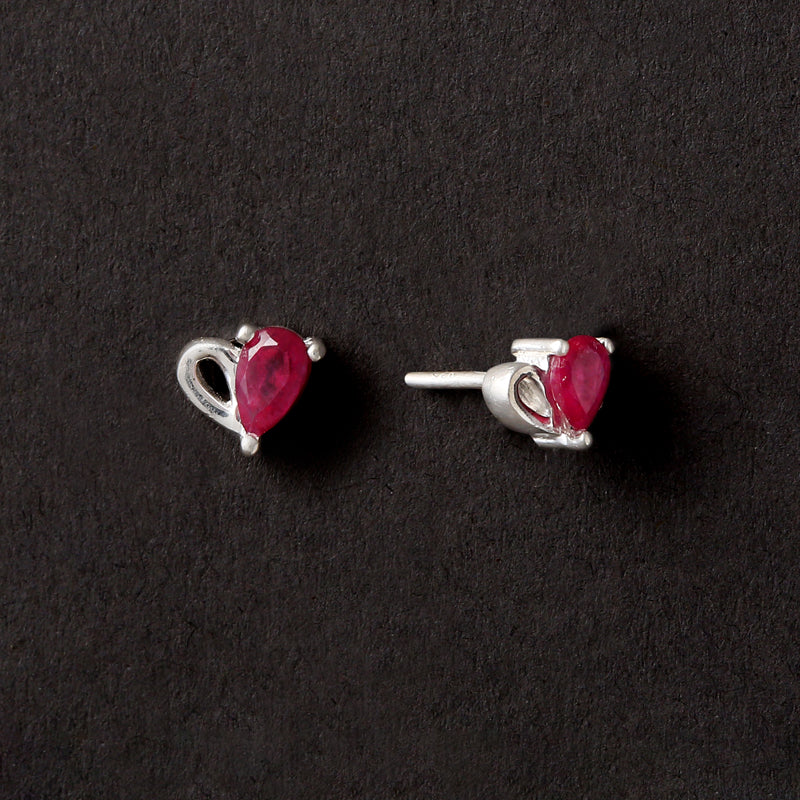 Ruby Heart Stud Earrings