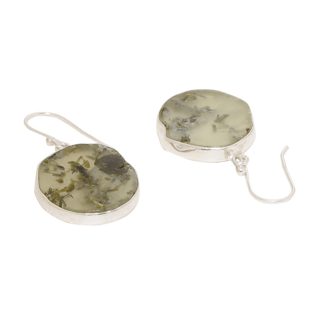 Pale green prehnite stone earrings