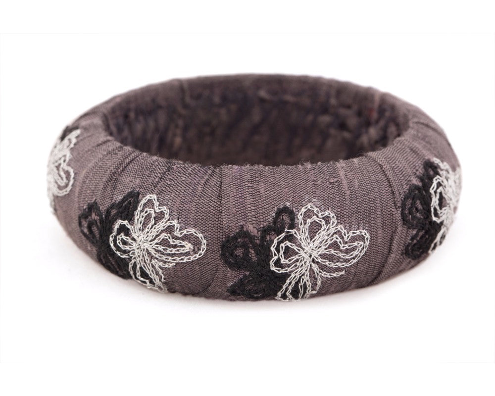 Raw silk Bangle with hand embroidered butterflies