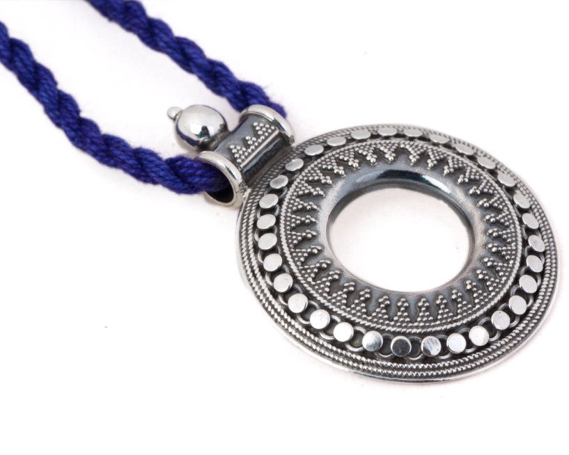Handcrafted oxidized sterling silver ashy disc neckpiece