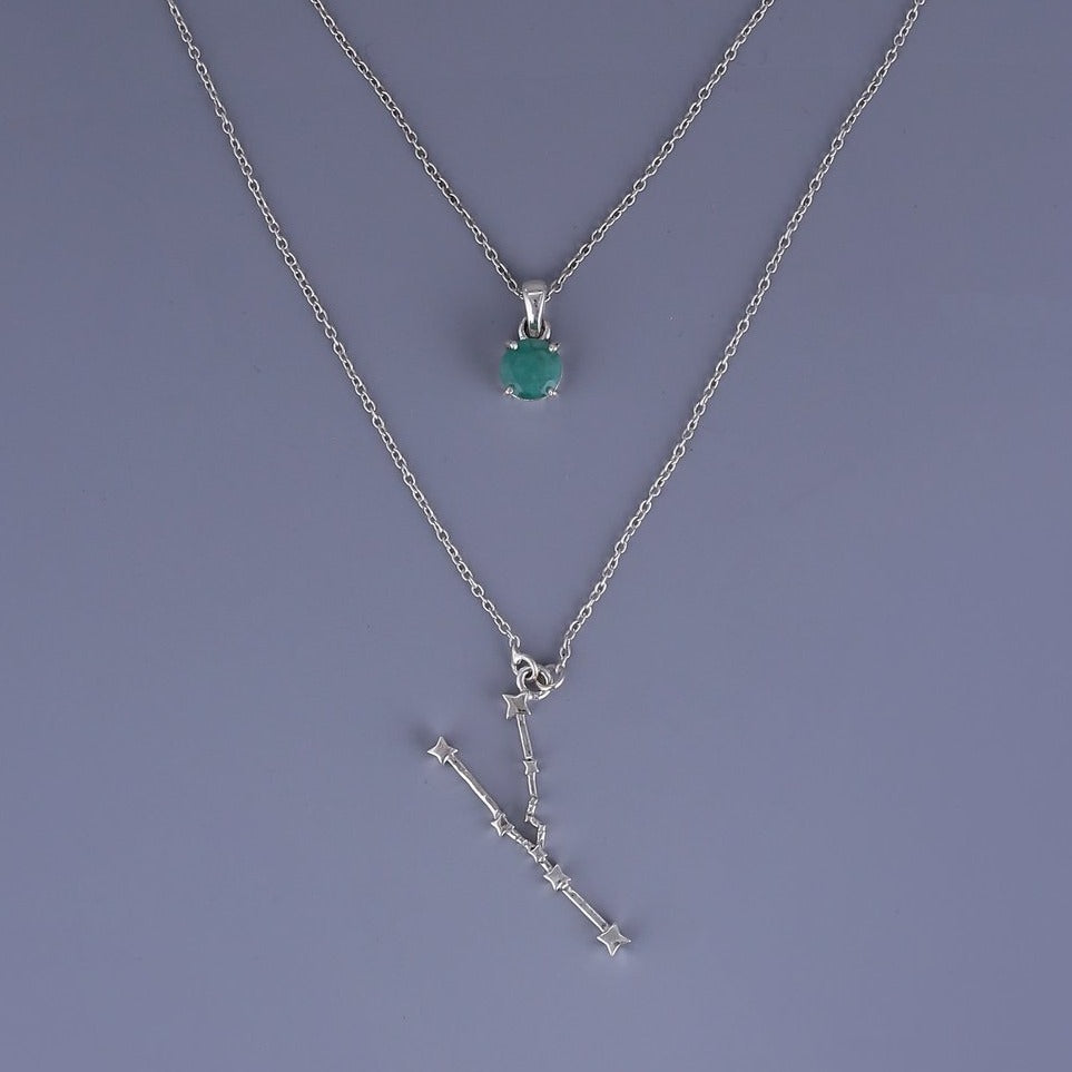 Taurus constellation & emerald birthstone pendant necklace