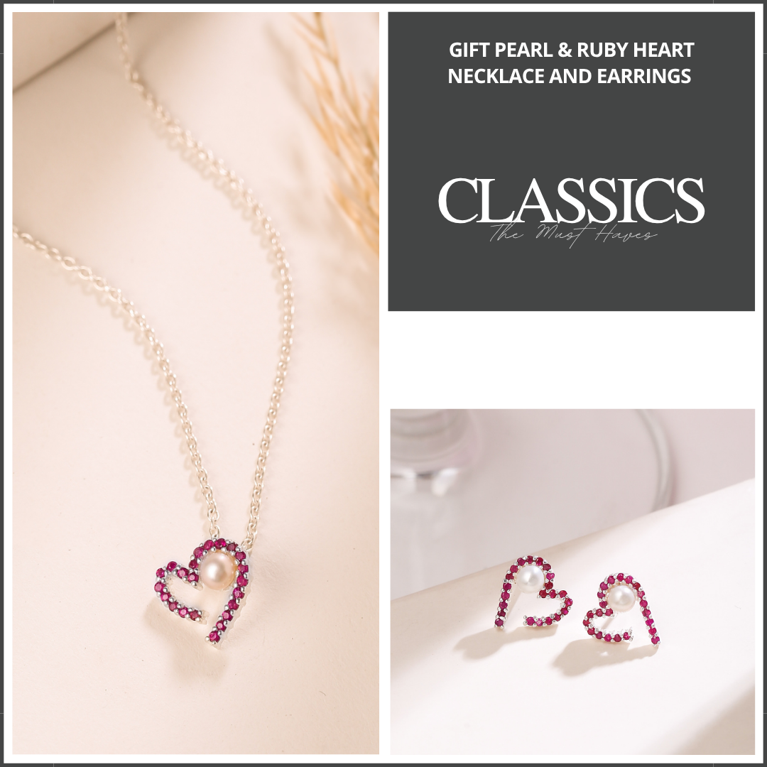 Pearl & Ruby Heart Jewelry Gift Combo