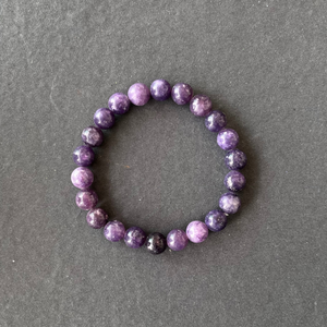 Handmade 8mm round Lepidolite beads unisex bracelet 