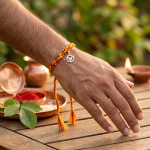 Vishuddha Chakra Rakhi With Gemstone - Silver