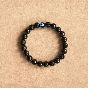 Handmade 8mm round Black Tourmaline beads bracelet for men and women, by Nirwaana jewelry