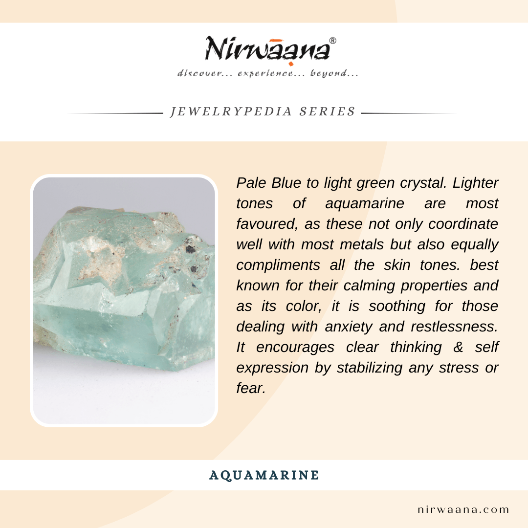 About Aquamarine stone. This crystal is used for unisex aquamarine beads bracelet by Nirwaana