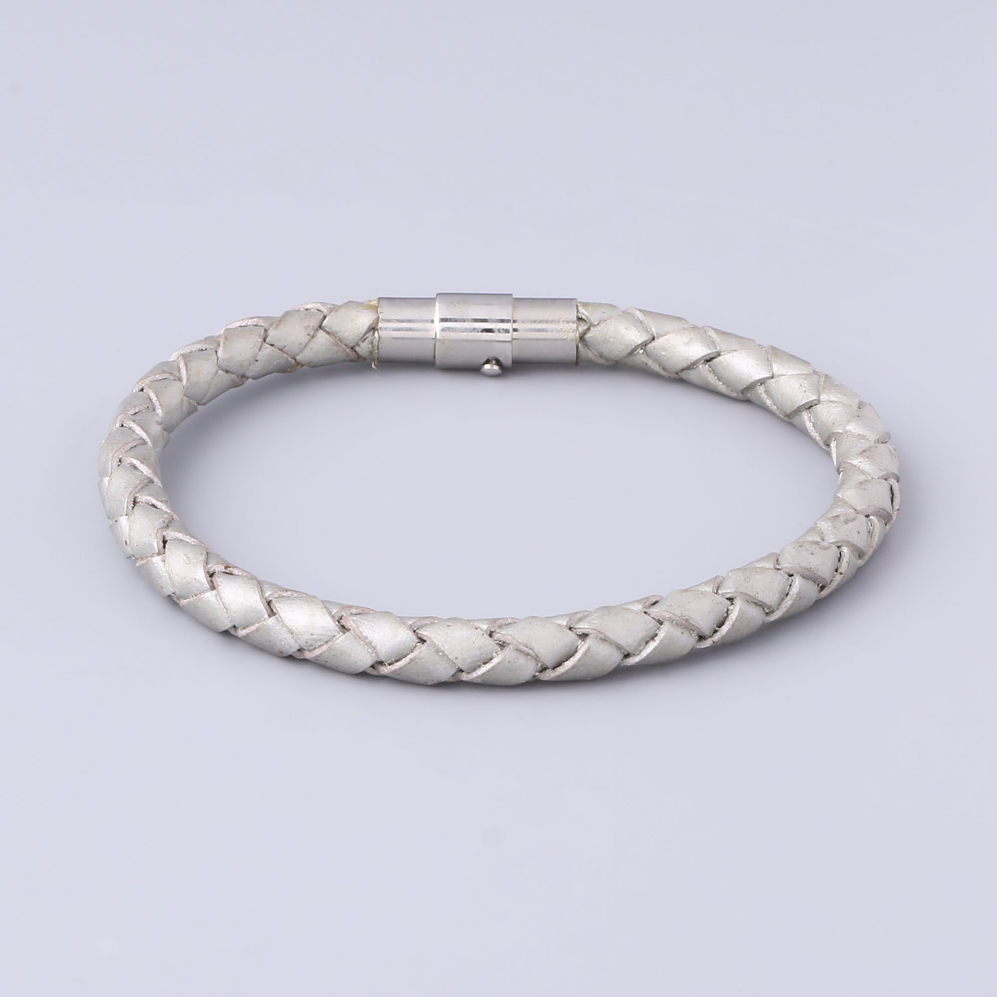 Braided Silver Leather Bracelet