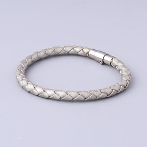 Braided Silver Leather Bracelet