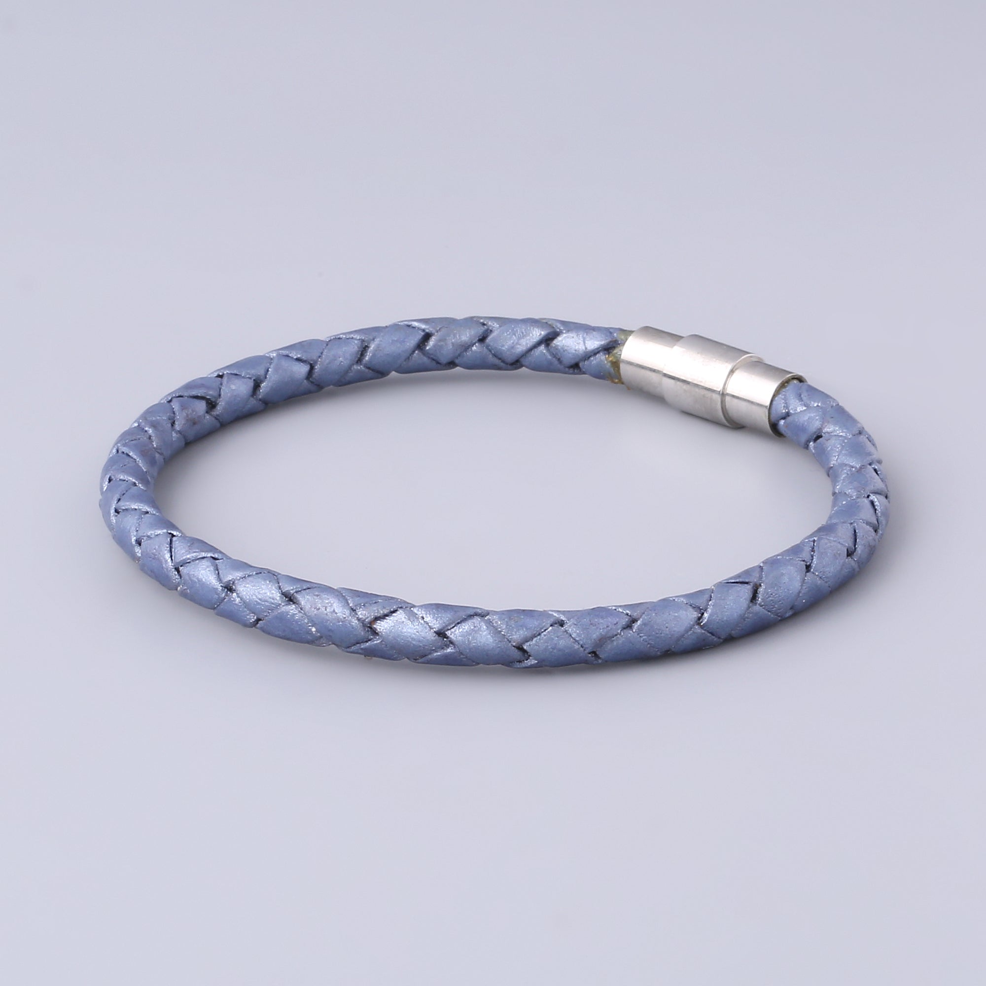 Braided Ice Blue Leather Bracelet