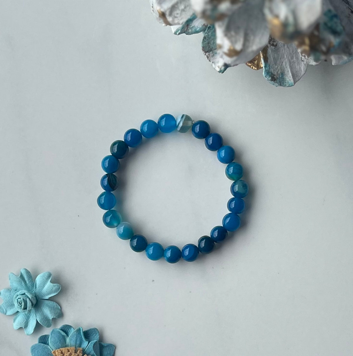 8mm bead blue agate bracelet