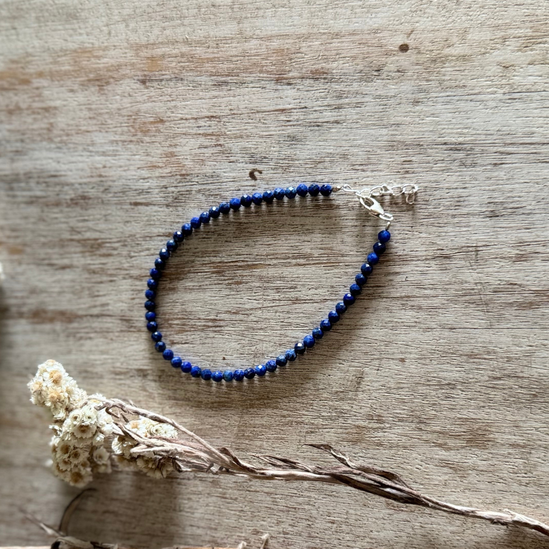 small faceted beads blue lapis lazuli bracelet