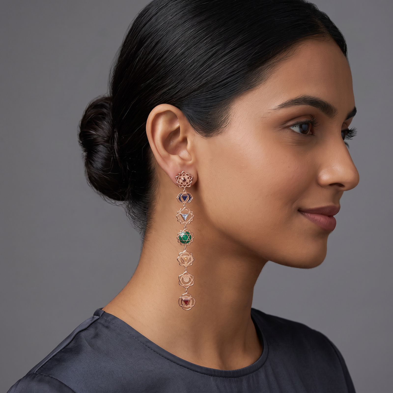 Chakra Shoulder Duster Earrings - Rose