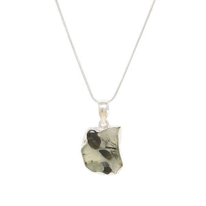 Pale green prehnite stone pendant strung in sterling silver chain