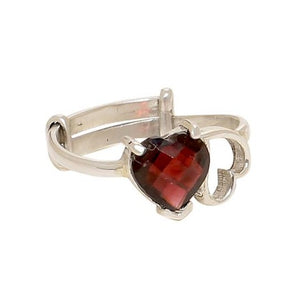 Sterling silver with red garnet stone twin heart finger ring