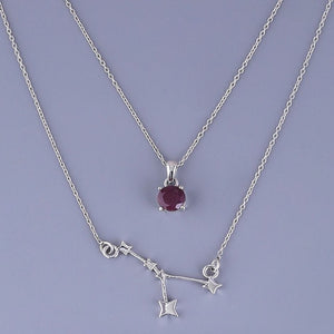 Double layered neckpiece cancer constellation with ruby pendant  