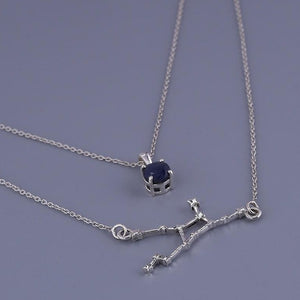 Virgo constellation & blue sapphire birthstone pendant neckpiece