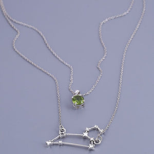Sterling silver layered chain of Leo constellation and peridot birthstone 