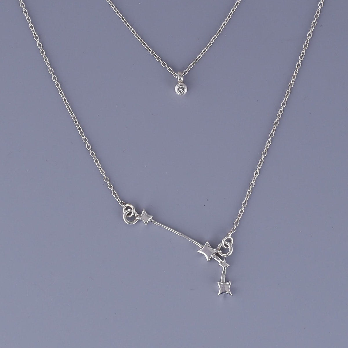 Aries constellation with birthstone double layered necklace