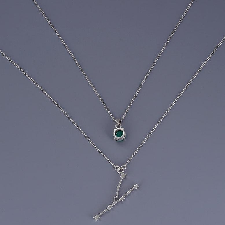 Taurus Stellar Silver Necklace with Emerald - Nirwaana