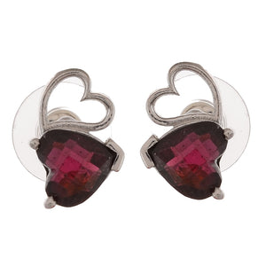 Sterling silver with heart shaped red garnet stone earrings