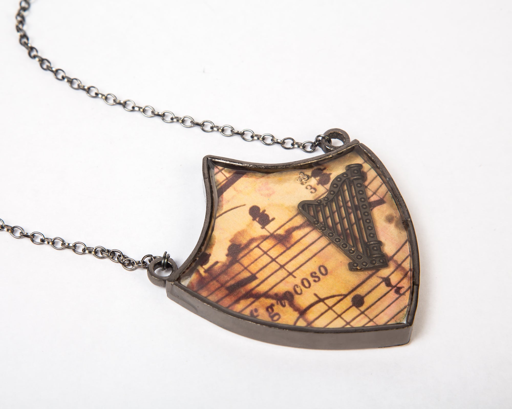 Copper with vintage finish harp musical neckpiece