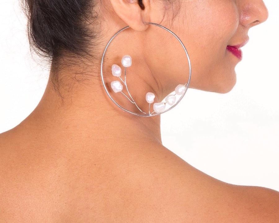 Baroque Bud Ear Hoops Big Size Pearl Earrings Nirwaana