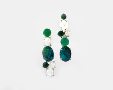 Chrysocolla, green onyx & moonstone semi precious stone earrings
