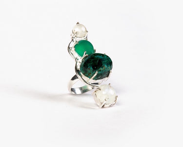 Chrysocolla , Green onyx & moonstone semi-precious stone earrings