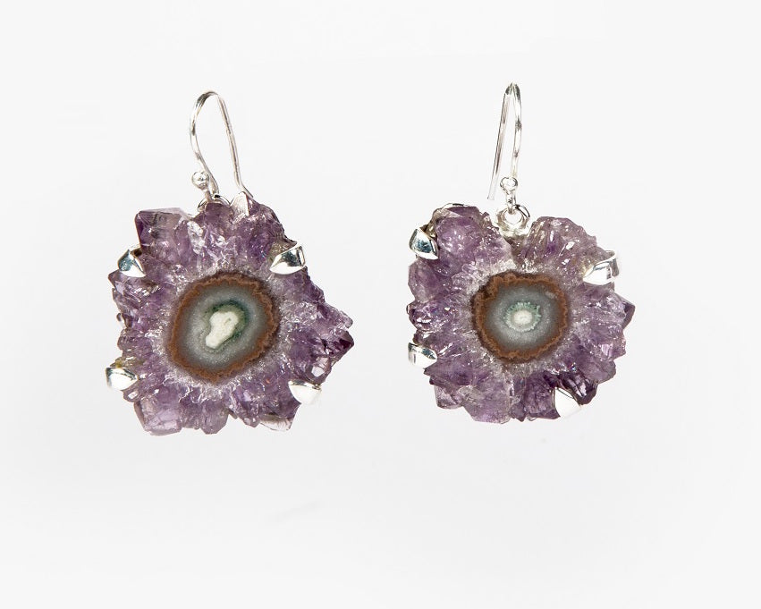Front view of amethyst flower earrings