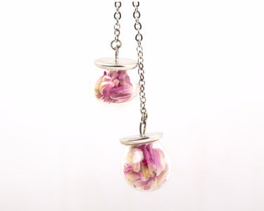 Globe Amarnath flowers packed in glass pendant necklace