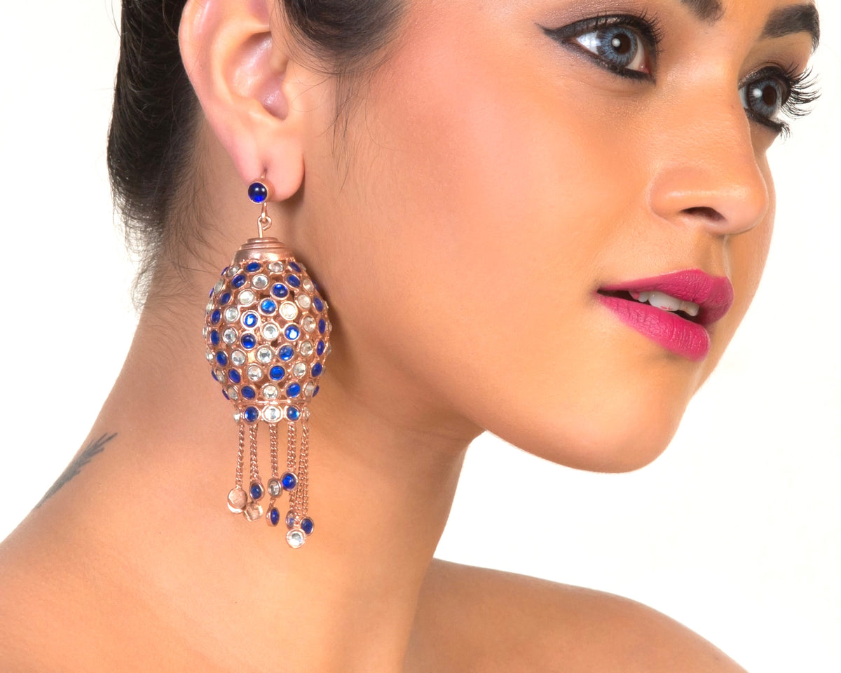Blue Moroccan chandelier earrings