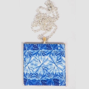 Chunky polymer clay royal blue shibori tile pendant 