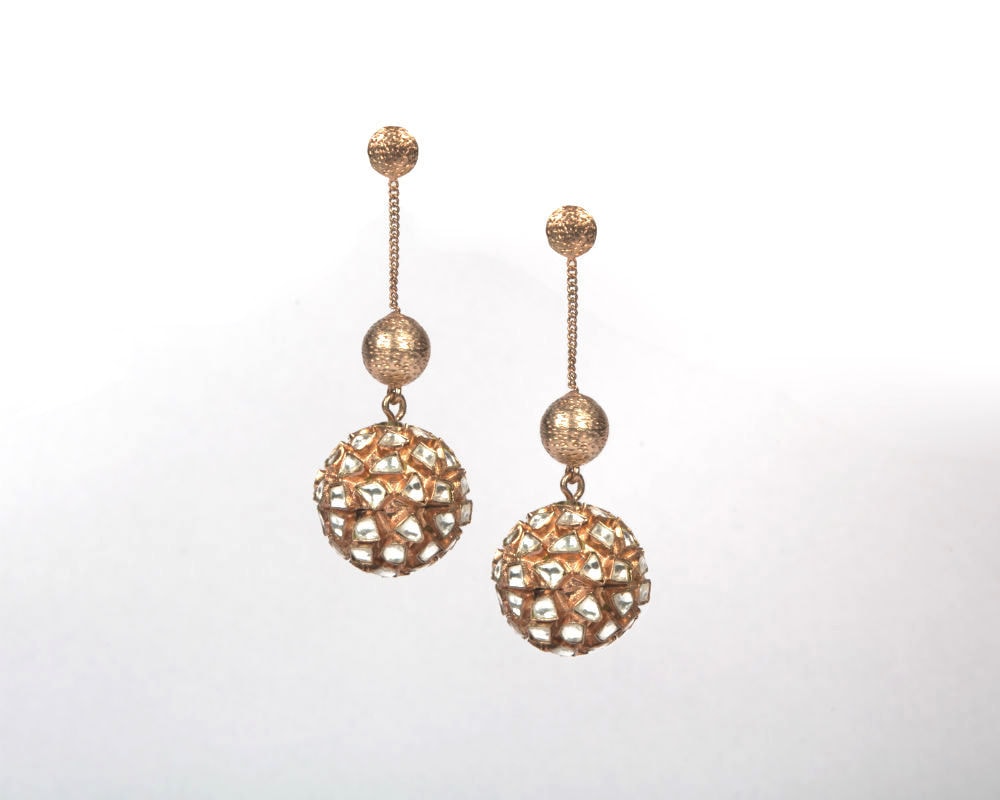 Copper with rose gold plating with silver kundan work earrings