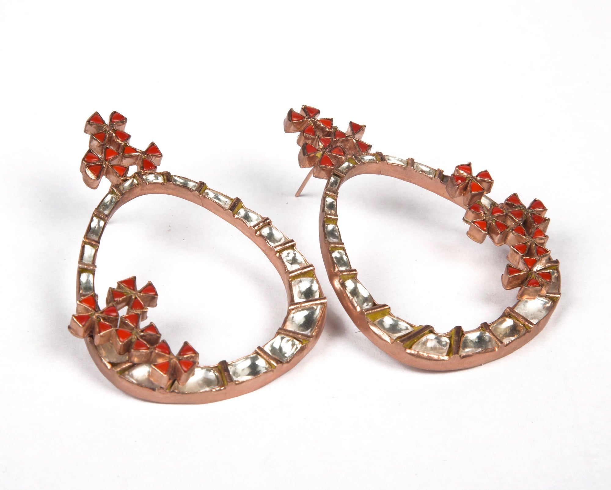 Kundan hoop style earrings with flowers made of coral stone