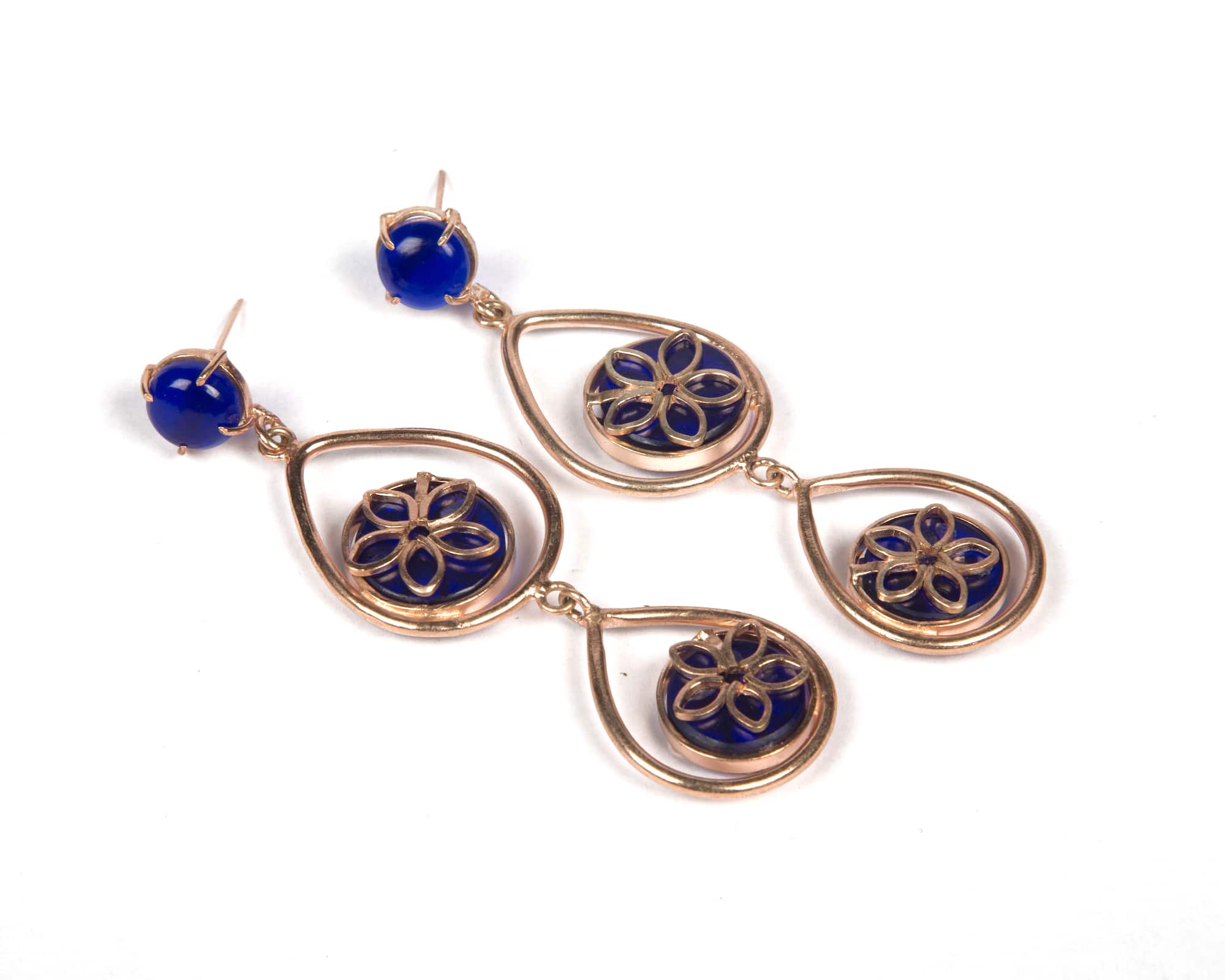Copper with rose gold plating with blue sapphire stone danglers