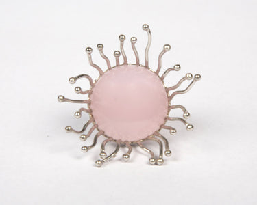 Silver plated pink rose quartz stone ring