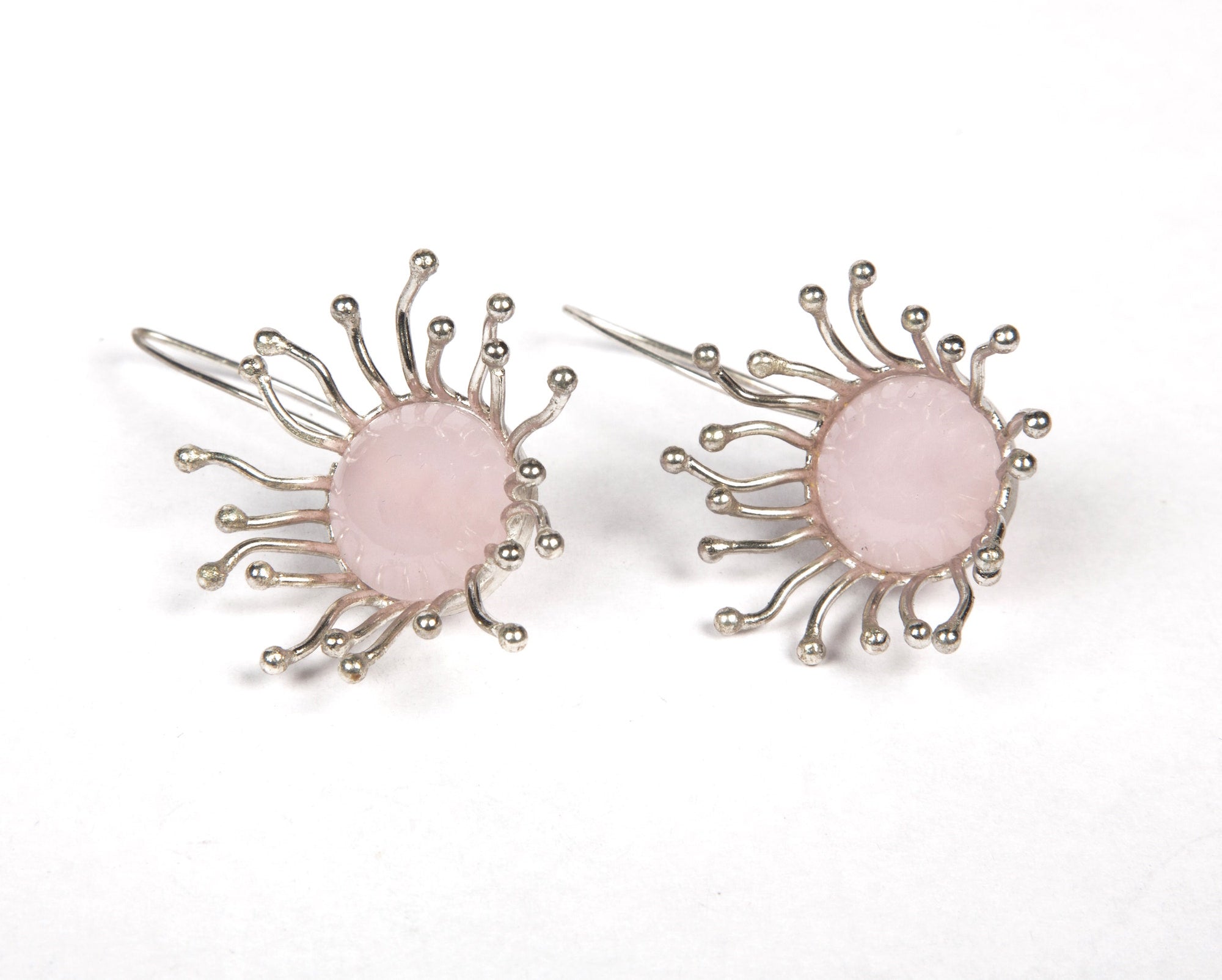 Rose quartz earrings with sterling silver polish