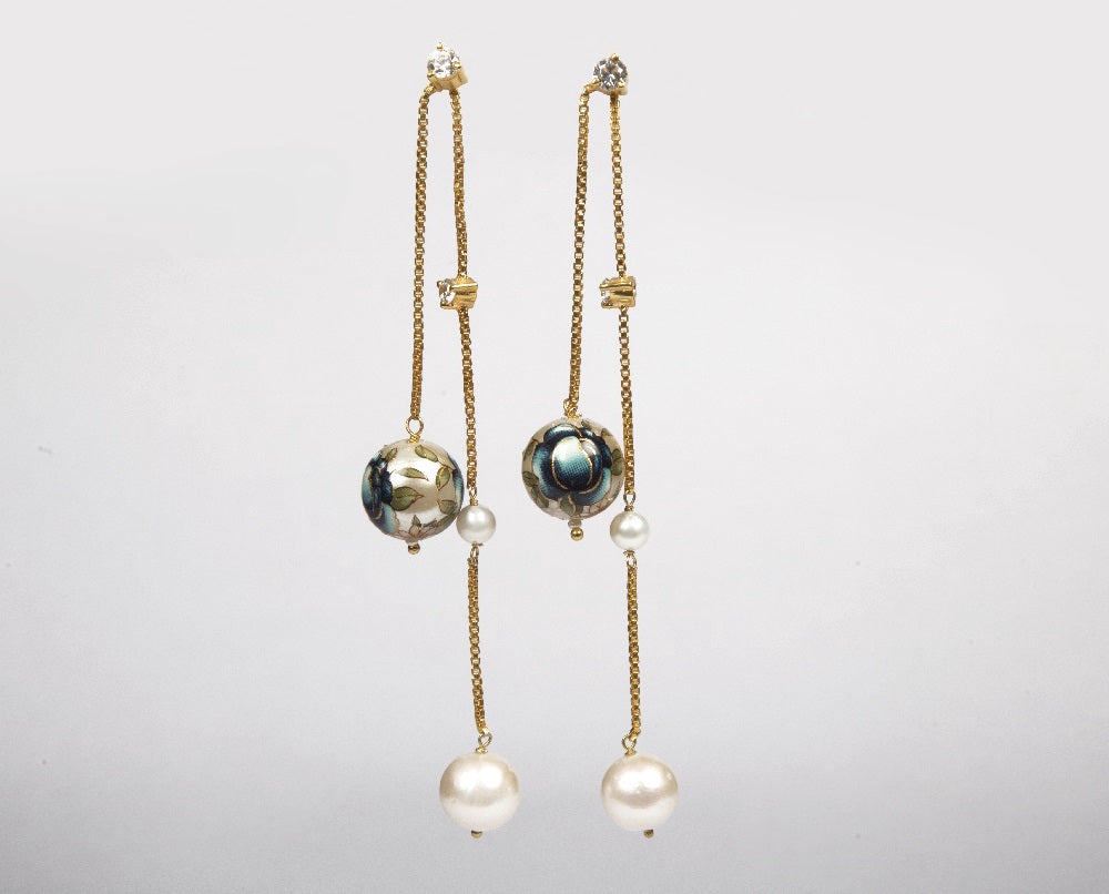 Full view of meenakari pearl earrings