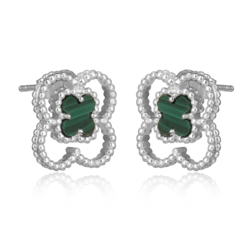 4 leaf clover silver studs - angled view