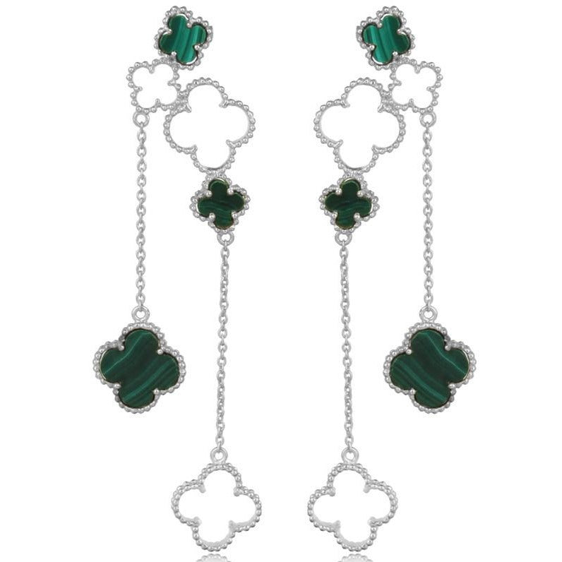 4 leaf clover drops with malachite stone - sterling silver