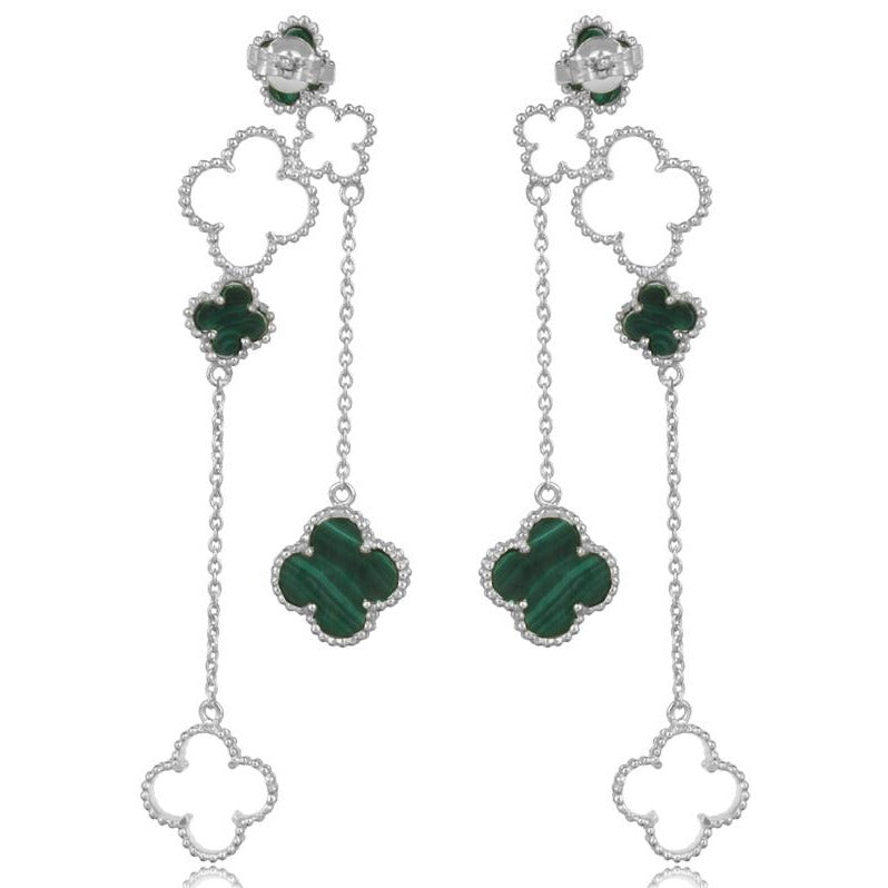 green 4 leaf clover drops in sterling silver - back view