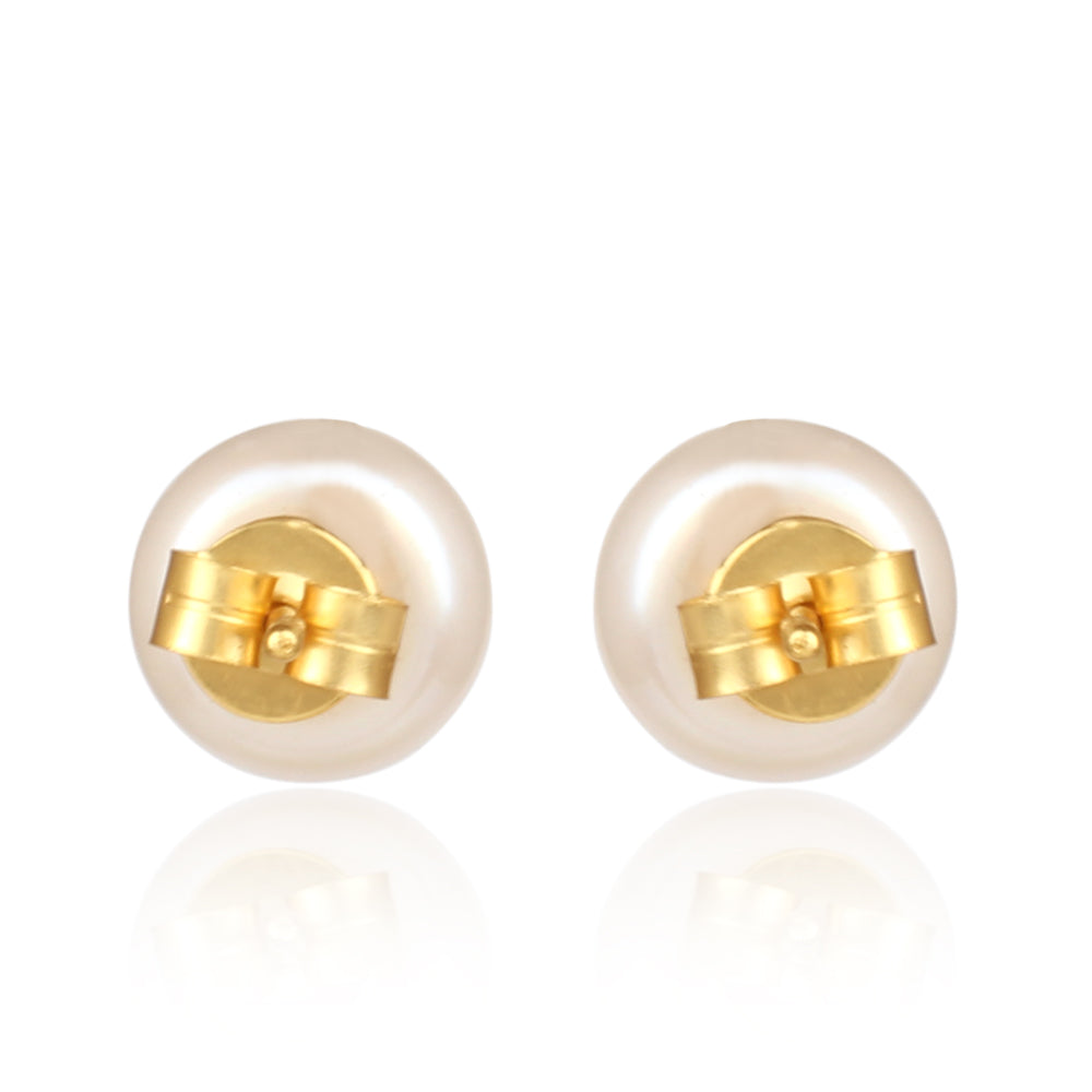 Classic White Pearl Studs - Gold - Back View