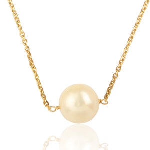 Single White Classic Pearl Necklace - Gold Plated