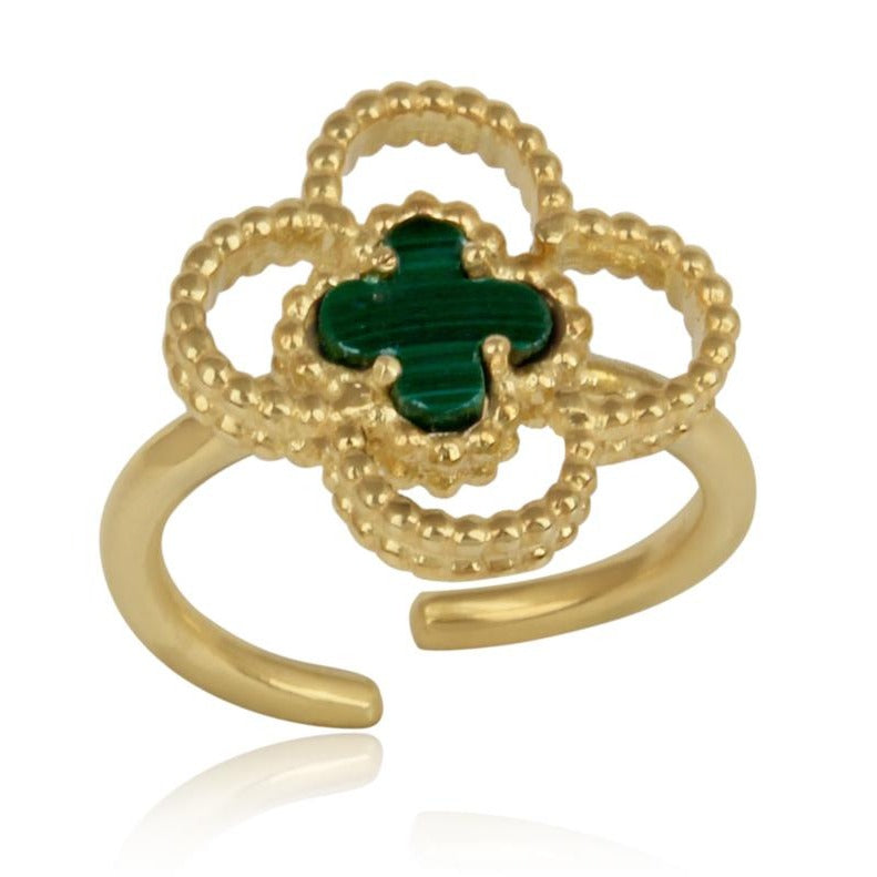 4 leaf clover finger ring - 1 micron gold plated