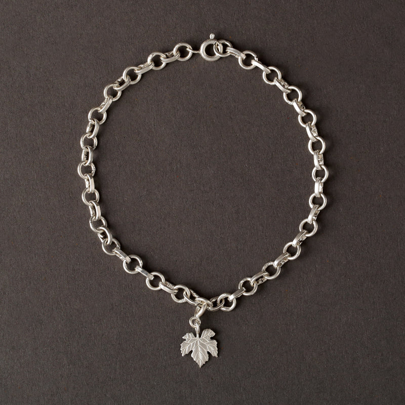 Pure Silver Bracelet With detachable Ivy Leaf Charm