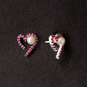 Pearl & Ruby Heart Stud Earrings